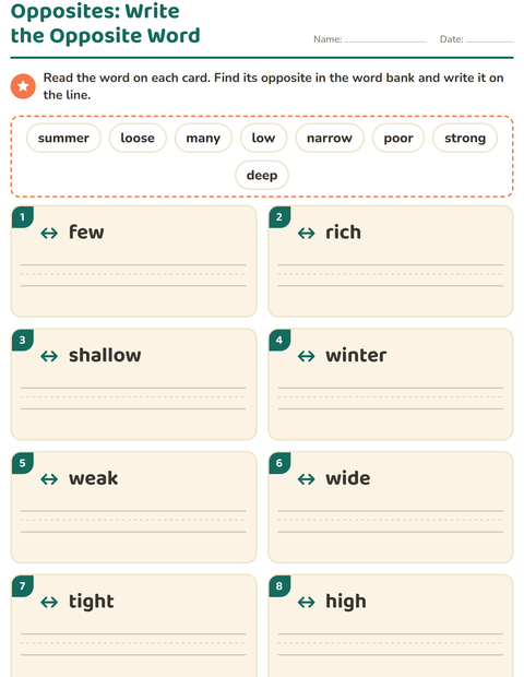 Preview of Opposites worksheet for grade 1