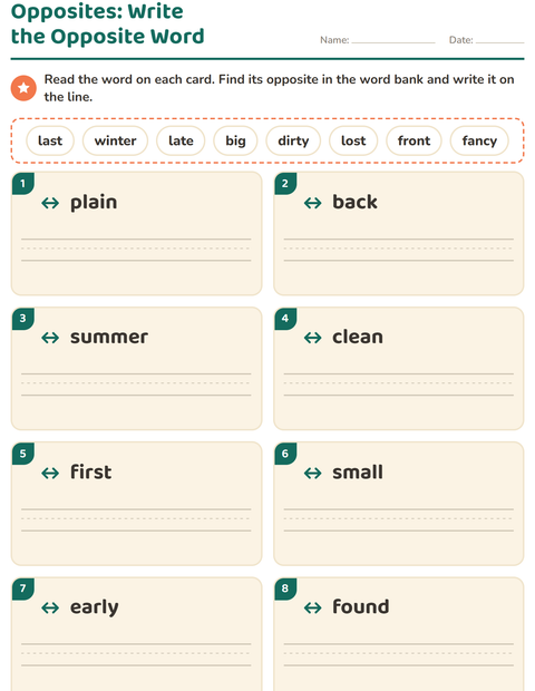 Preview of Opposites worksheet for grade 1