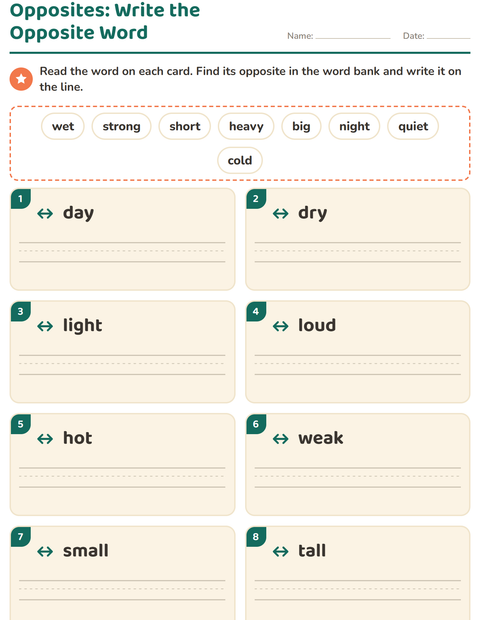 Opposites: Write the Opposite Word