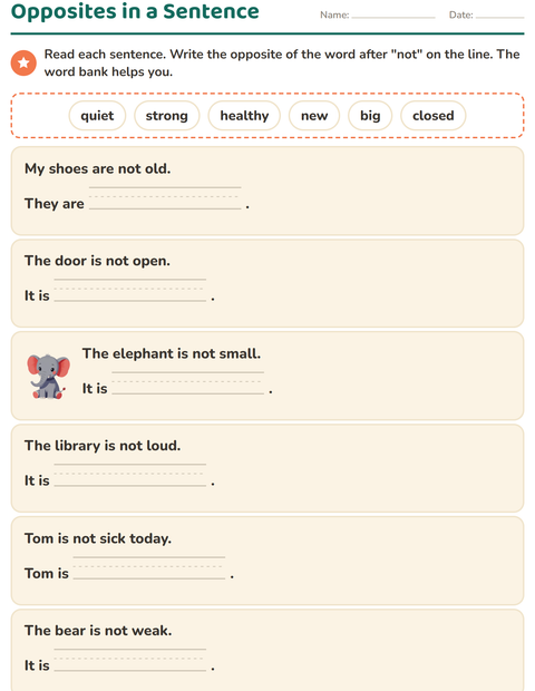 Preview of Opposites worksheet for grade 1
