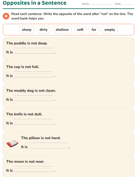 Preview of Opposites worksheet for grade 1