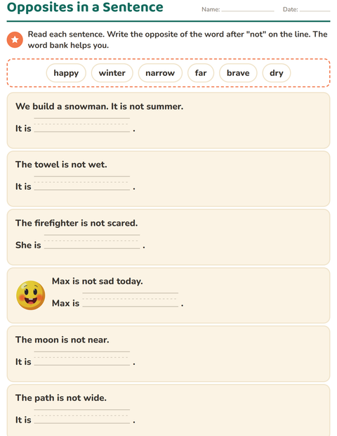 Preview of Opposites worksheet for grade 1
