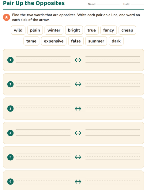 Preview of Opposites worksheet for grade 1