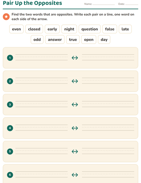 Preview of Opposites worksheet for grade 1