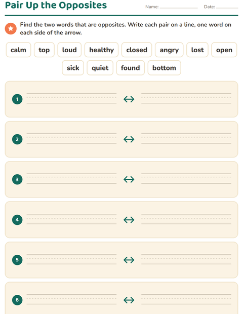 Preview of Opposites worksheet for grade 1