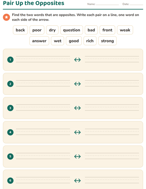 Preview of Opposites worksheet for grade 1