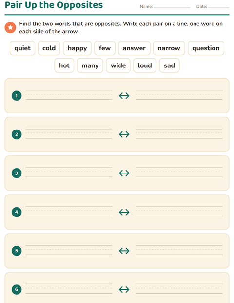 Preview of Opposites worksheet for grade 1
