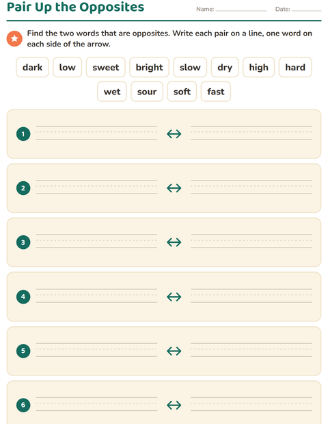 Pair Up the Opposites: Find Both Words Yourself