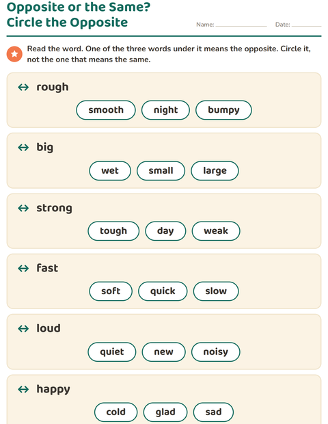 Opposite or the Same? Circle the Opposite, Not the Synonym