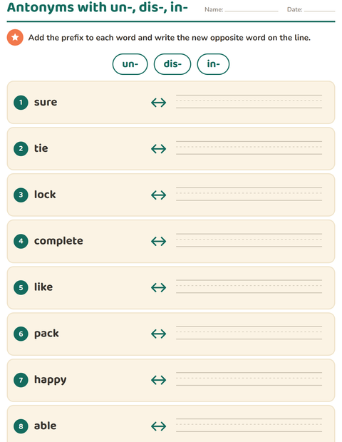 Preview of Opposites worksheet for grade 2