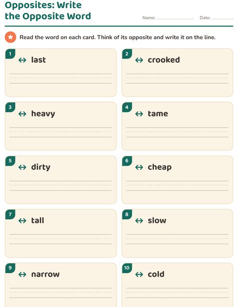 Preview of Opposites worksheet for grade 1