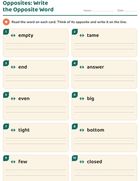 Preview of Opposites worksheet for grade 1