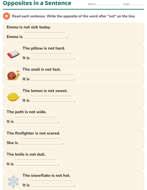 Preview of Opposites worksheet for grade 1
