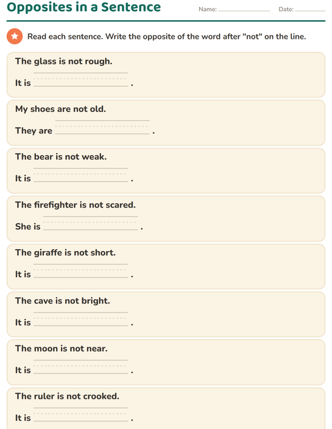 Preview of Opposites worksheet for grade 1