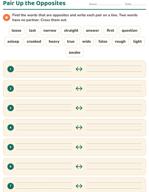 Preview of Opposites worksheet for grade 1