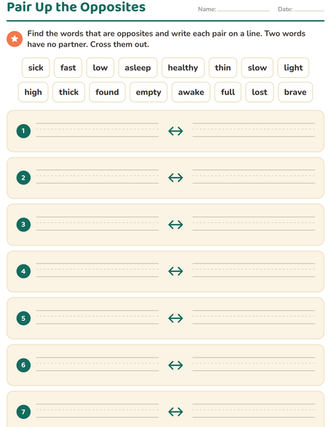 Preview of Opposites worksheet for grade 1