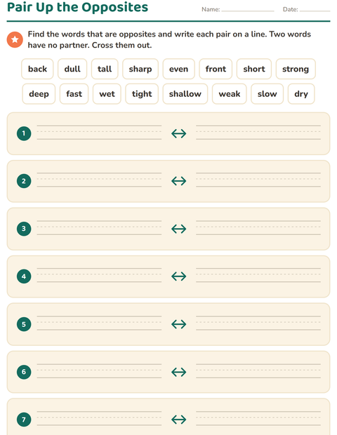 Preview of Opposites worksheet for grade 1