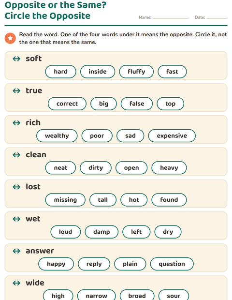 Preview of Opposites worksheet for grade 1