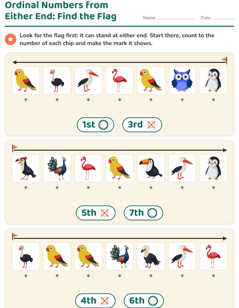 Ordinal Numbers from Either End: Find the Flag — Birds
