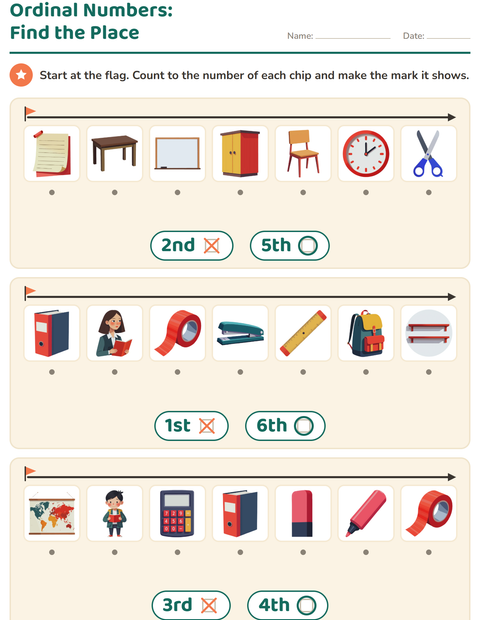 Preview of Ordinal Numbers worksheet featuring Classroom for kindergarten