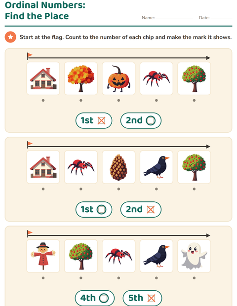 Preview of Ordinal Numbers worksheet featuring Miscellaneous for kindergarten
