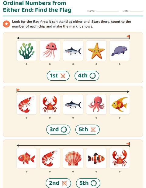 Ordinal Numbers from Either End: Find the Flag — Ocean Life