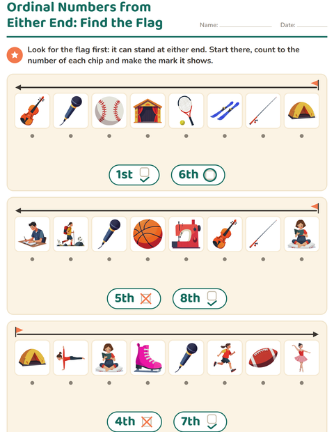 Ordinal Numbers from Either End: Find the Flag — Activities