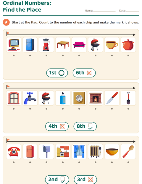 Ordinal Numbers: Find the Place — Around the House