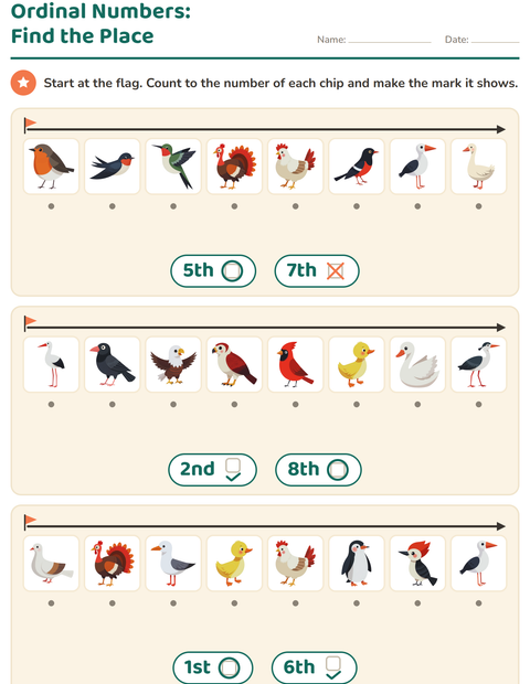 Ordinal Numbers: Find the Place — Birds 2