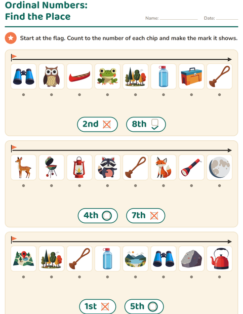Ordinal Numbers: Find the Place — Camping