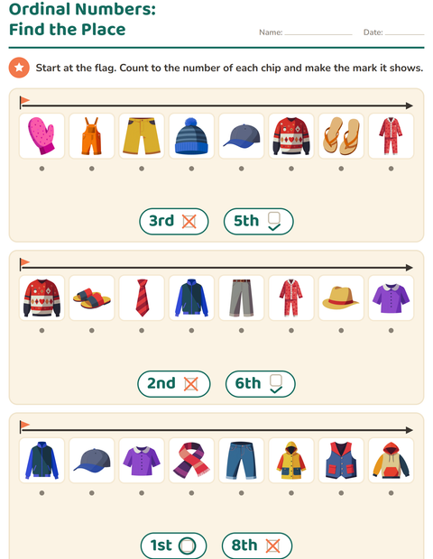 Ordinal Numbers: Find the Place — Clothing
