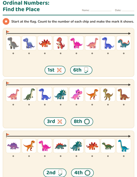 Ordinal Numbers: Find the Place — Dinosaurs