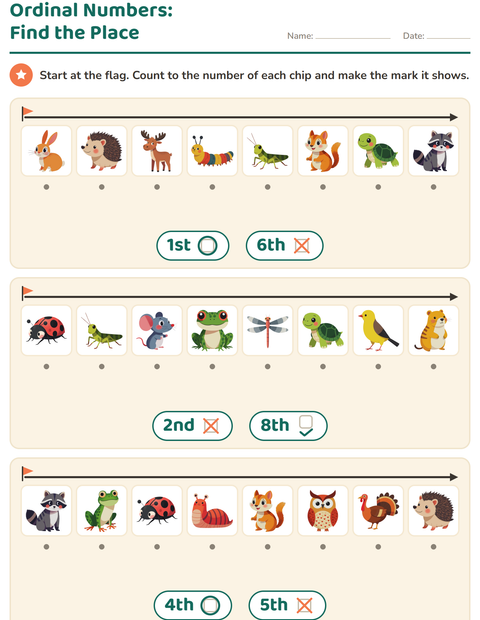 Ordinal Numbers: Find the Place — Forest Creatures