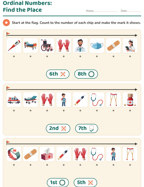 Ordinal Numbers: Find the Place — Hospital