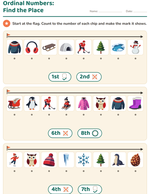 Ordinal Numbers: Find the Place — Winter