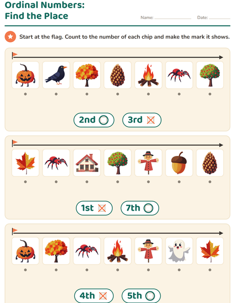 Preview of Ordinal Numbers worksheet featuring Miscellaneous for kindergarten