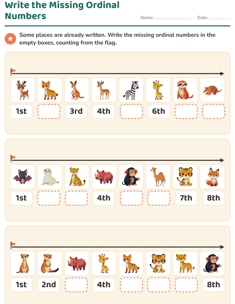 Write the Missing Ordinal Numbers