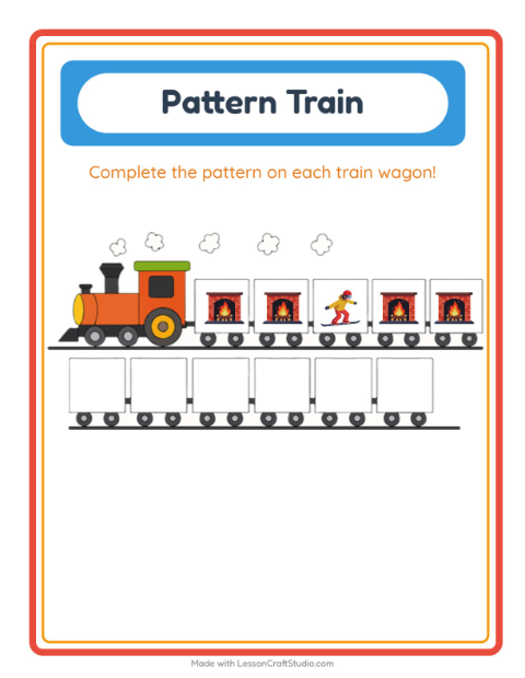 Preview of Pattern Train worksheet featuring Winter for kindergarten