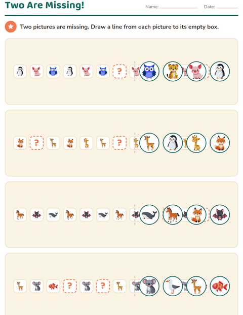 Preview of Patterns worksheet featuring Animals for grade 1