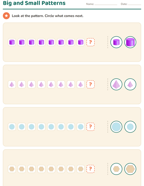 Preview of Patterns worksheet featuring Shapes for kindergarten