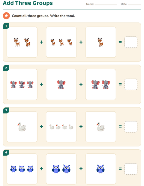 Preview of Picture Math worksheet featuring Animals for grade 1