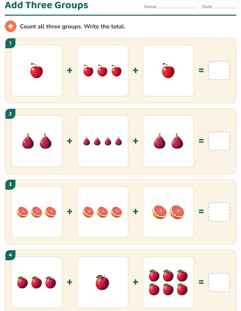 Preview of Picture Math worksheet featuring Fruits for grade 1