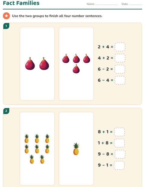 Preview of Picture Math worksheet featuring Fruits for grade 1