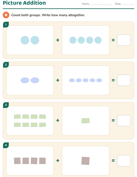 Preview of Picture Math worksheet featuring Shapes for grade 1
