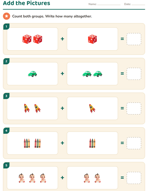 Preview of Picture Math worksheet featuring Toys for grade 1