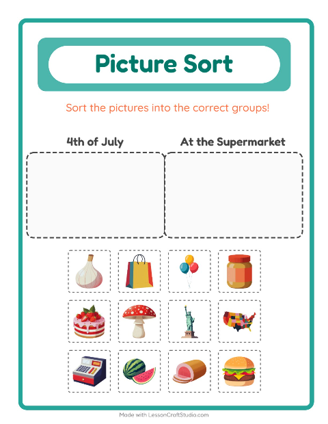 Preview of Math Worksheet worksheet featuring 4th of July for kindergarten