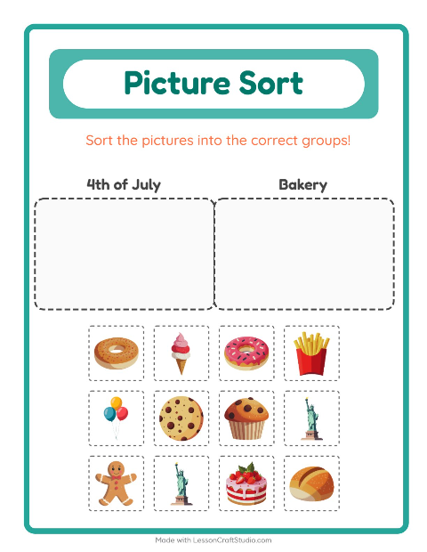 Preview of Picture Sort worksheet for kindergarten