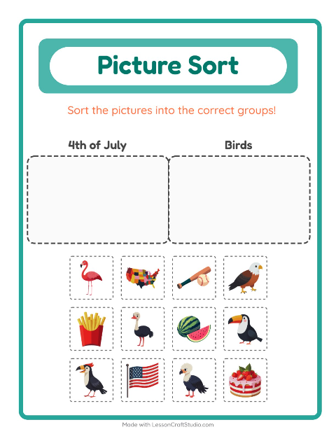Preview of Picture Sort worksheet for kindergarten