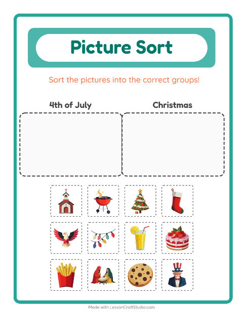 Preview of Picture Sort worksheet for kindergarten