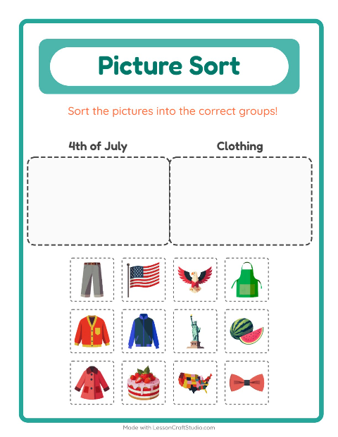 Preview of Picture Sort worksheet for kindergarten